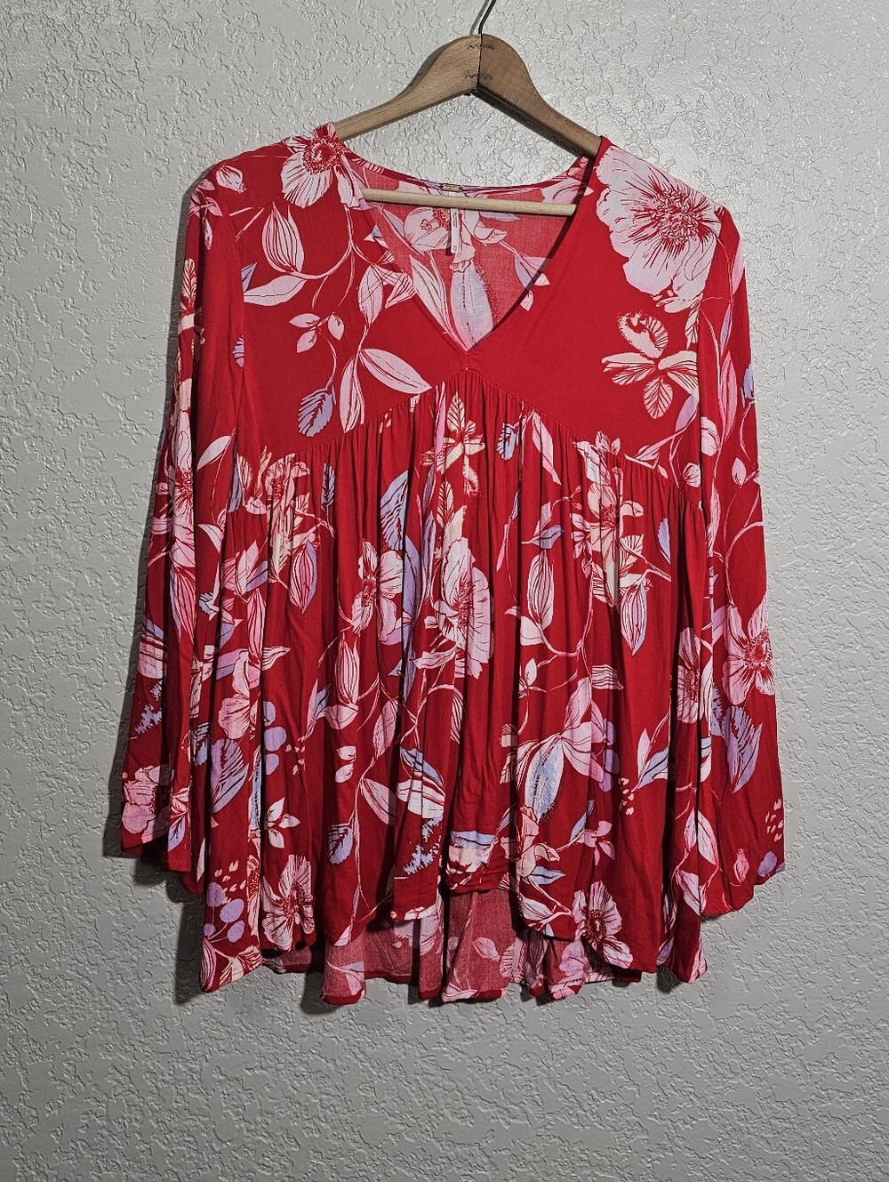 Free People Bella Red Floral Print Blouse
